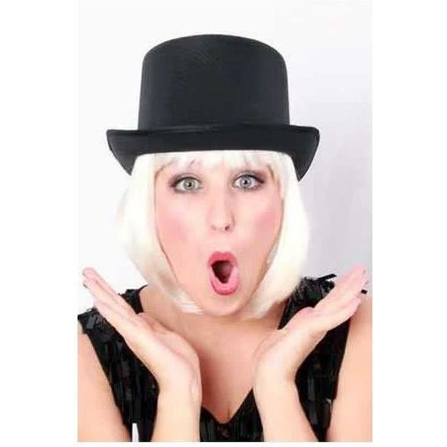 PartyXplosion Hoed - Zwart - Hoge hoed - Satijn