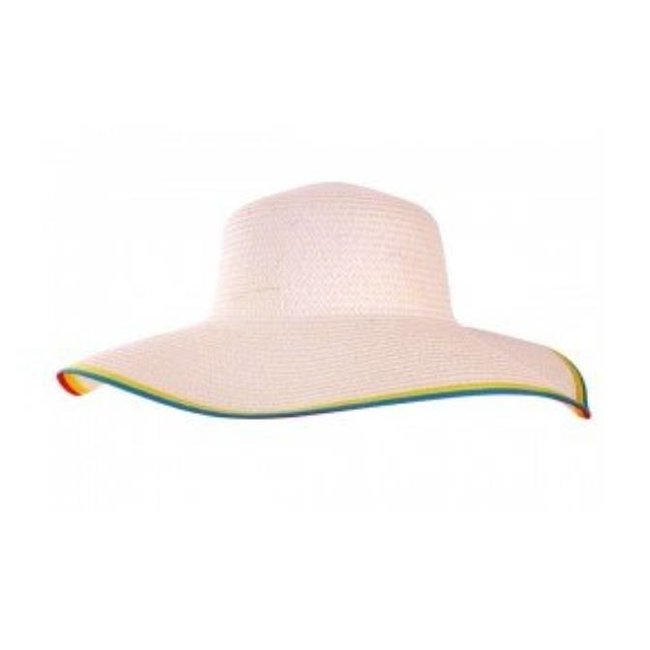 PartyXplosion Hoed - Wit - Strandhoed - Met gekleurde rand