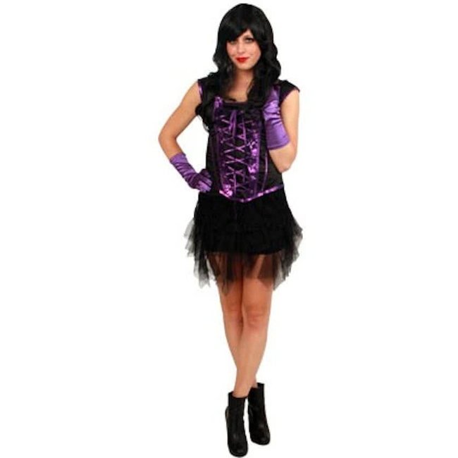 PartyXplosion Gothic - Corset - Zwart, paars - M