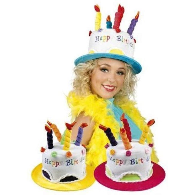 PartyXplosion Hoed - Gekleurd - Taart met kaarsjes - Happy Birthday