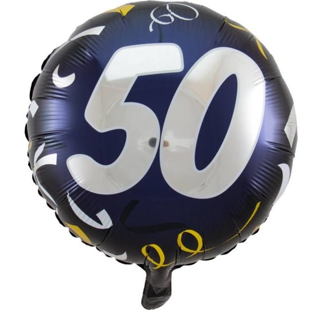 Folat Folieballon - 50 jaar - Zwart, zilver, goud -  45cm  - Zonder vulling