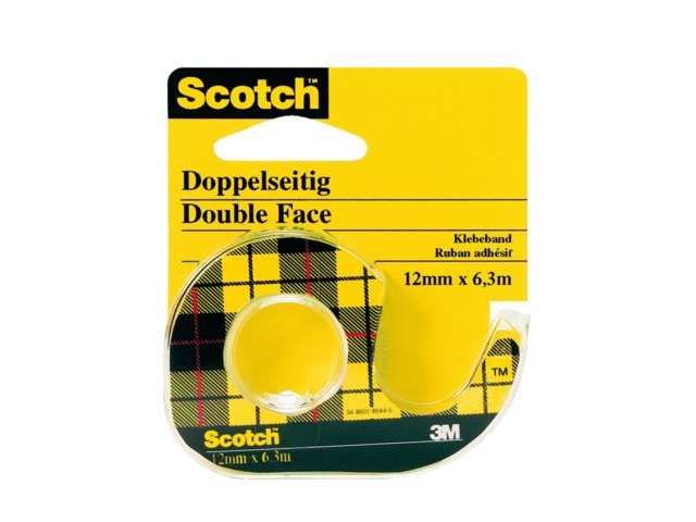 3M - Scotch - Dubbelzijdig plakband - 12mm x 6,3m - Met houder