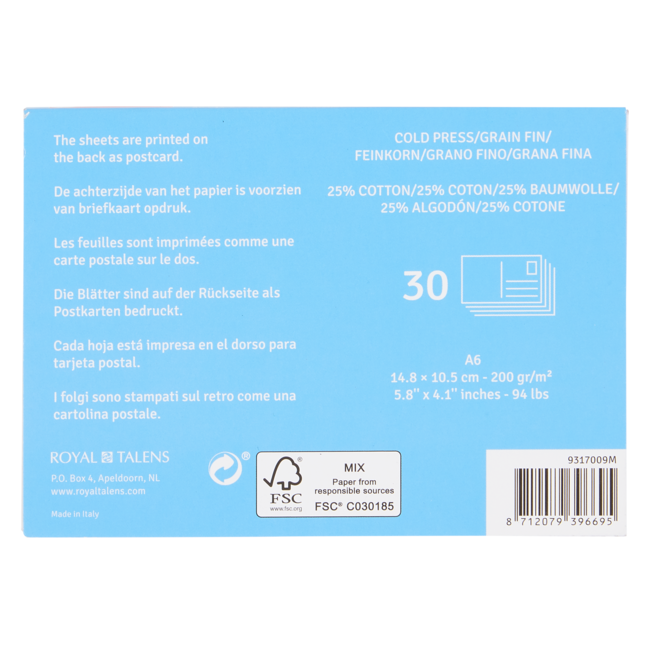 Royal Talens Aquarel Papier - Postkaarten - 10.5x14.8cm - 250gr. - 30 Vellen - Art Creation