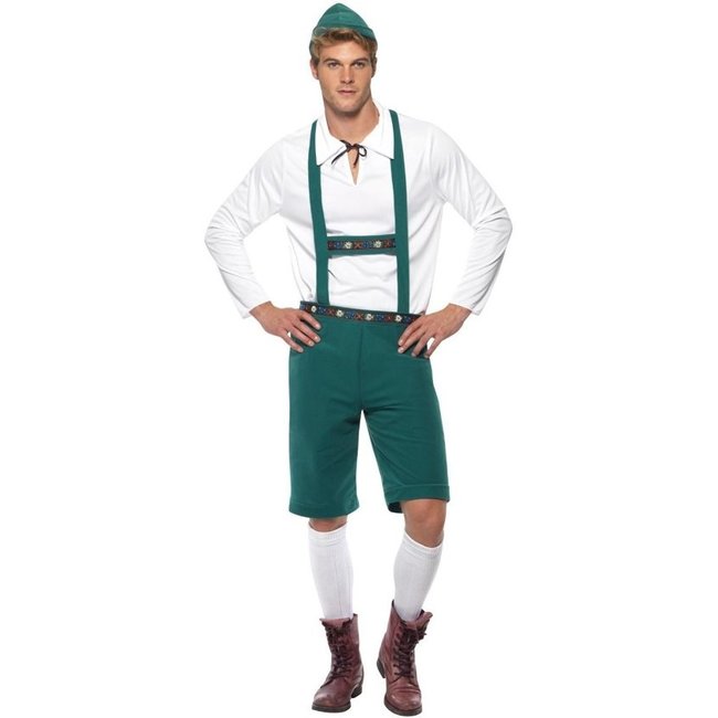 Smiffys Oktoberfest - Kostuum - Lederhose, shirt & hoed - Groen - XL