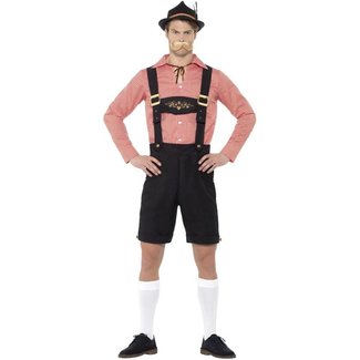 Smiffys Kostuum - Oktoberfest - Tirol - Lederhose & shirt - Rood, zwart - XL