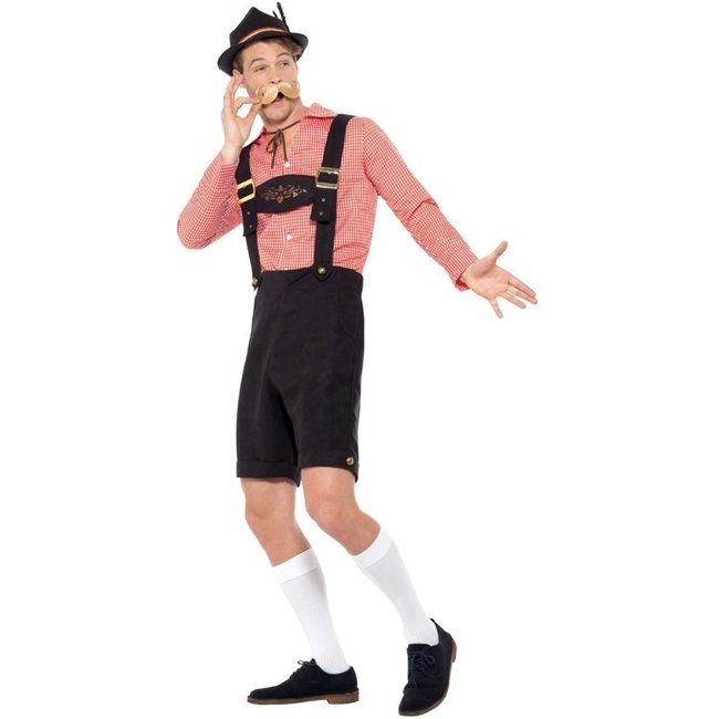 Smiffys Kostuum - Oktoberfest - Tirol - Lederhose & shirt - Rood, zwart - XL