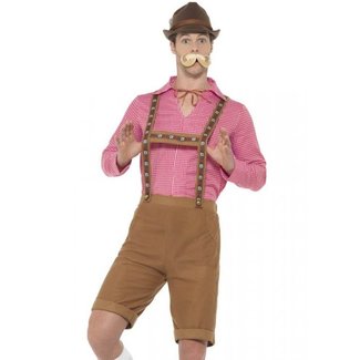 Smiffys Oktoberfest - Kostuum - Lederhose & shirt - Bruin, rood - M