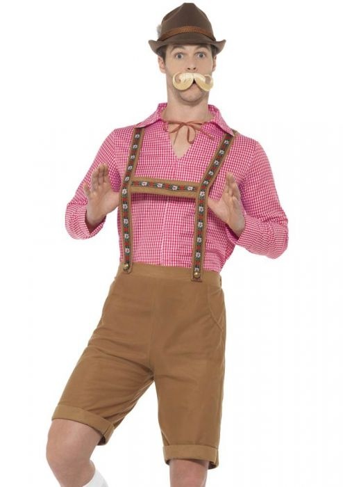 Kostuum - Oktoberfest - Tirol - Lederhose & shirt - Bruin, rood - XL