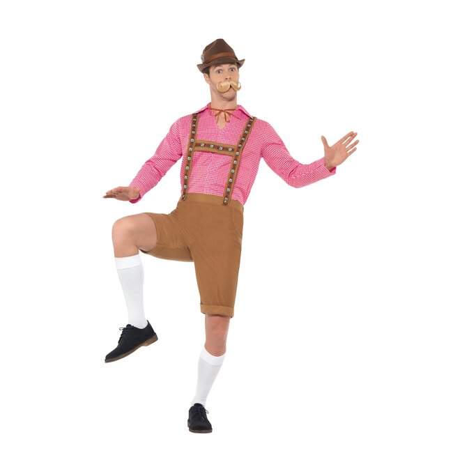 Smiffys Kostuum - Oktoberfest - Tirol - Lederhose & shirt - Bruin, rood - XL