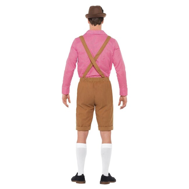Smiffys Kostuum - Oktoberfest - Tirol - Lederhose & shirt - Bruin, rood - XL