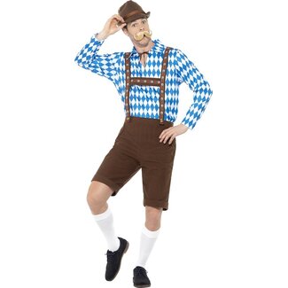 Smiffys Oktoberfest - Kostuum - Lederhose & shirt - Oktoberfest - Bruin, blauw - L