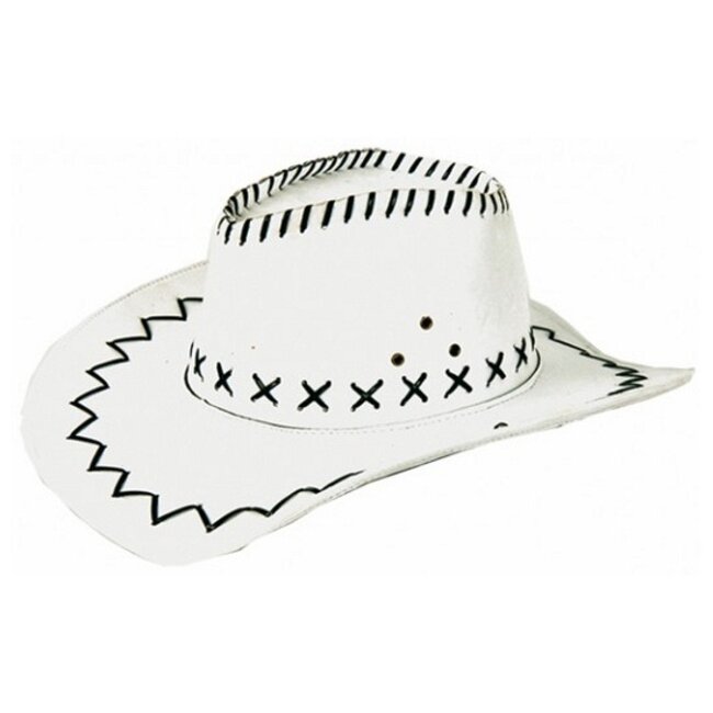 Partychimp Hoed - Wit - Cowboy - Leatherlook