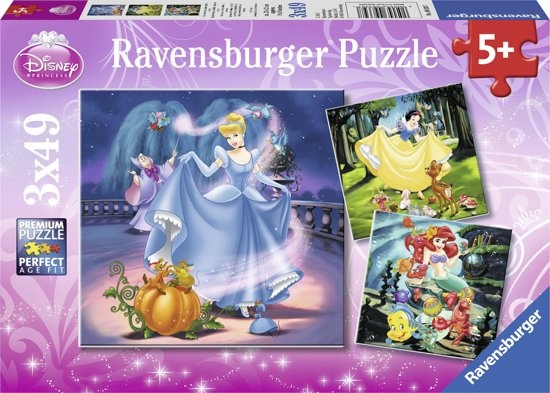 Puzzel - Prinsessen - Sneeuwwitje, Assepoester, Ariel - Disney - 3x49st.