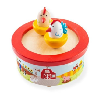 BigJigs Muziekdoosje - Kippen - Op de boerderij - 12,3x6,3cm