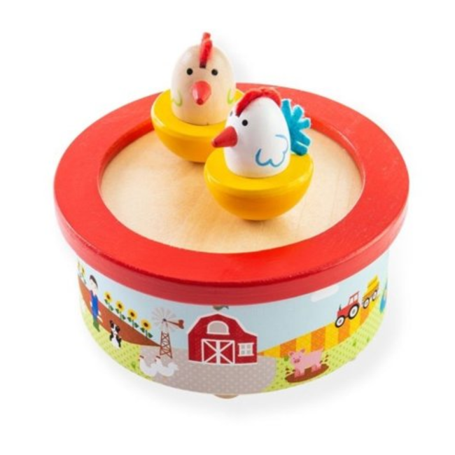 BigJigs Muziekdoosje - Kippen - Op de boerderij - 12,3x6,3cm