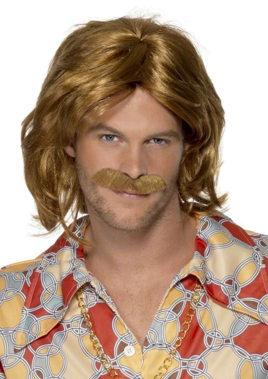 Pruik & snor - Blond - Seventies