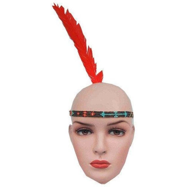 PartyXplosion Hoofdband - Indiaan - Kralenband met veer