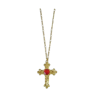 PartyXplosion Ketting - Kruis - Goud - Sinterklaas - Incl. rode steen