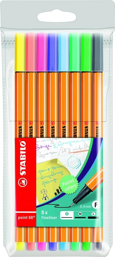 Fineliner - Stabilo - Point 88 - Pastel - 8st. - In etui