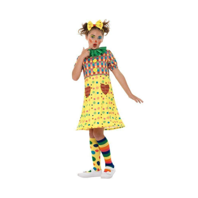 Smiffys Kostuum - Clown - Jurk, kraag & diadeem - mt.116/128