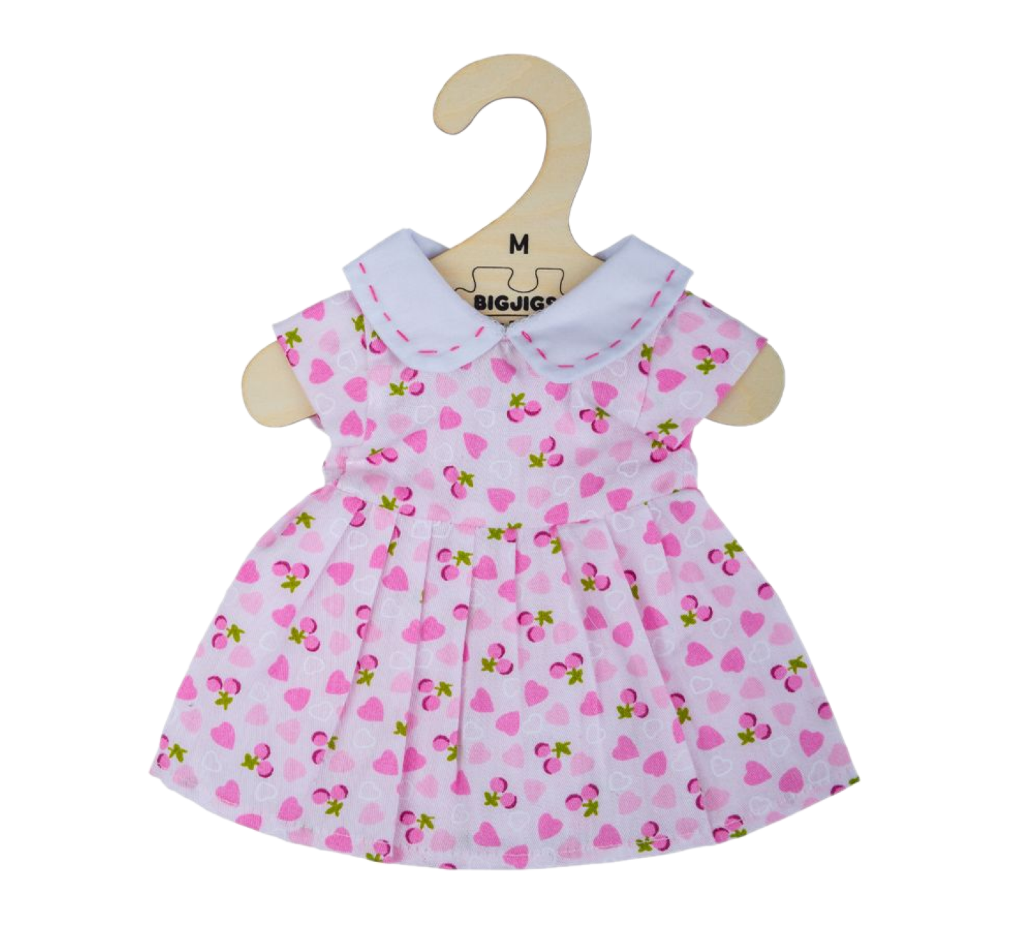 Poppenkleren - Jurk - Wit - Roze hartjes - 30cm