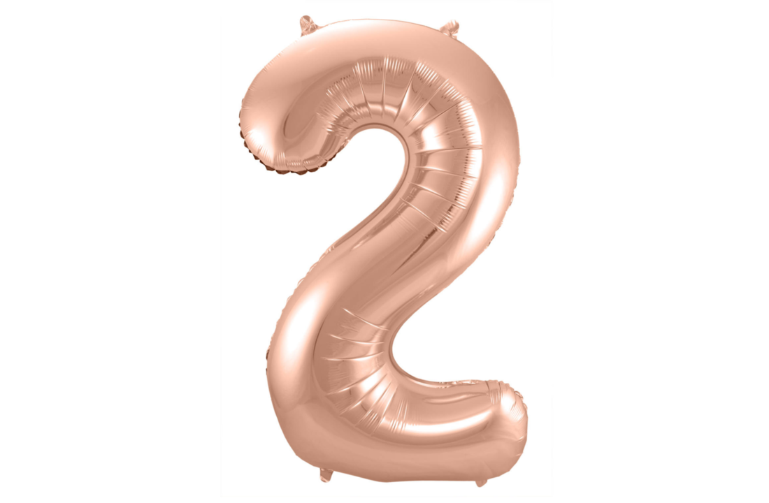Folieballon - Cijfer - 2 - Rosé goud - 86cm - Zonder vulling