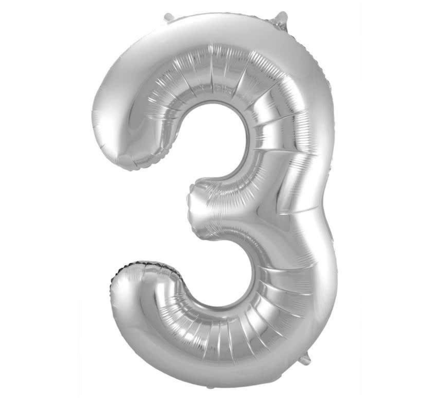 Folieballon - Cijfer - 3 - Zilver - 86cm - Zonder vulling