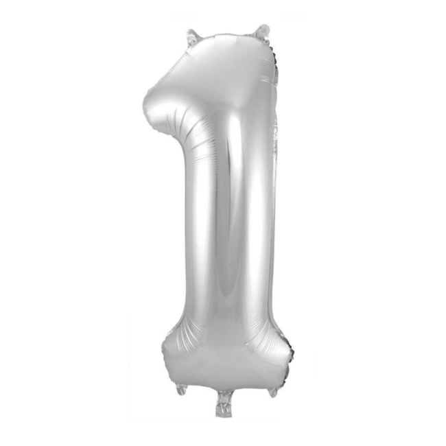 Folat Folieballon - Cijfer - 1 - Zilver - 86cm - Zonder vulling