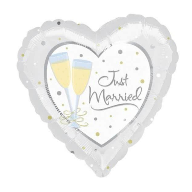 Anagram Folieballon - Just married - Hartvormig - Champagneglazen - 43cm - Zonder vulling