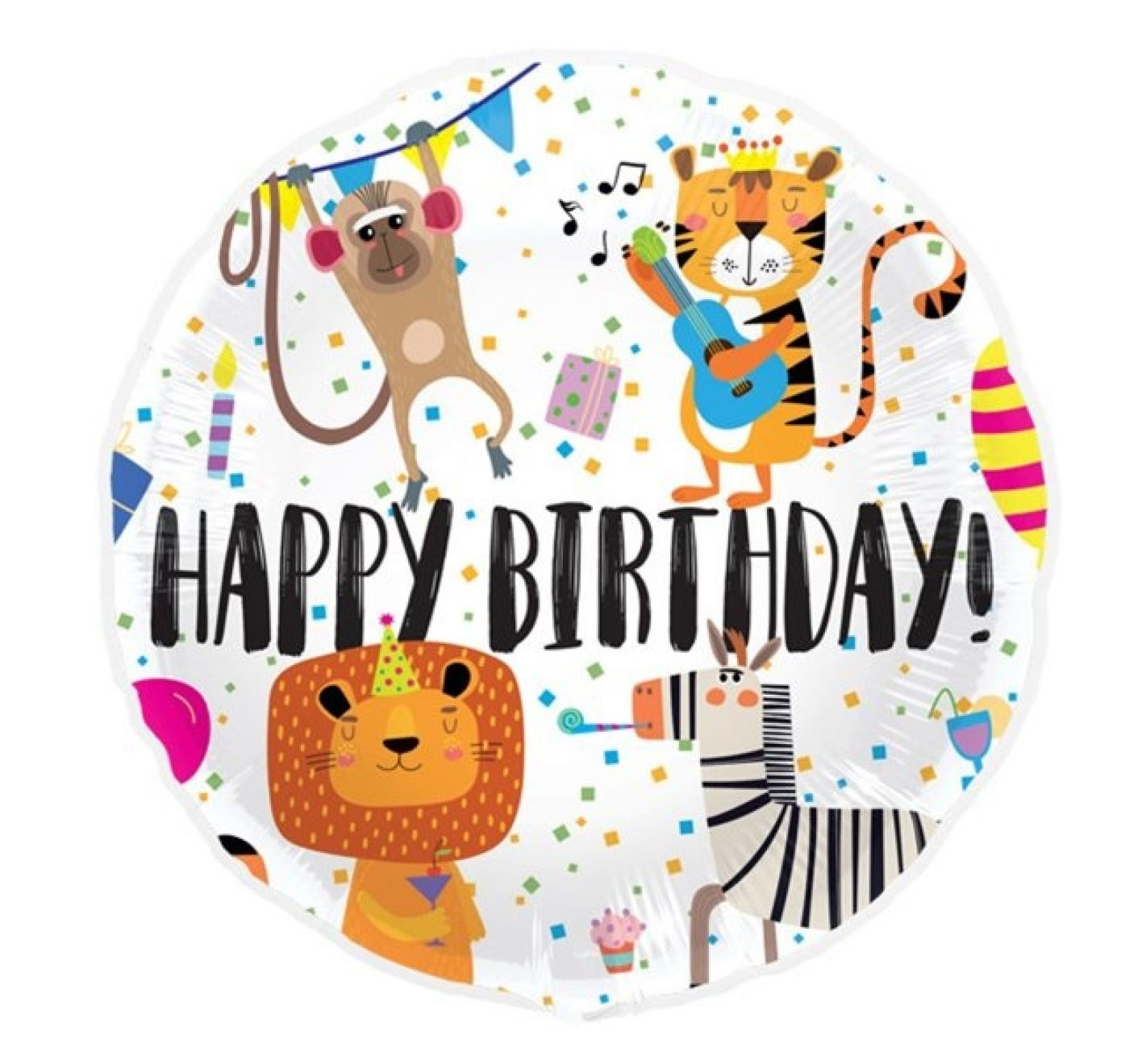 Folieballon - Happy Birthday - Wilde dieren - 45cm - Zonder vulling