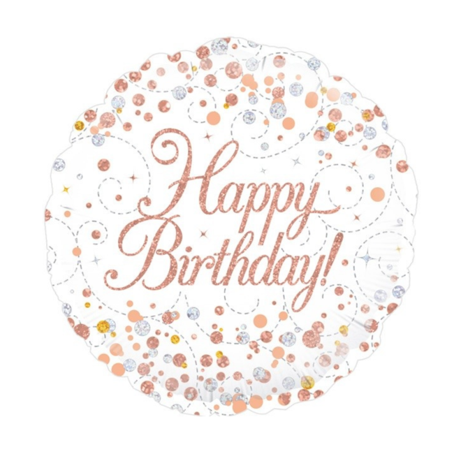 OakTree Folieballon - Happy Birthday - Holografisch - Rosé Goud - 45.7cm - - Zonder vulling