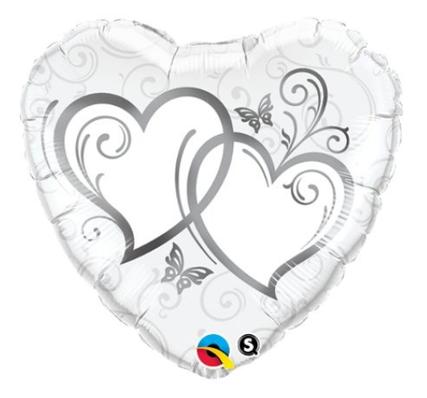 Folieballon - Hart - Verstrengelde harten - Zilver wit - 43cm - Zonder vulling