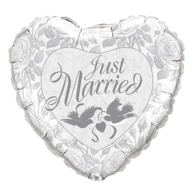 Qualatex Folieballon - Just married - Hart - Wit - 91cm - Zonder vulling