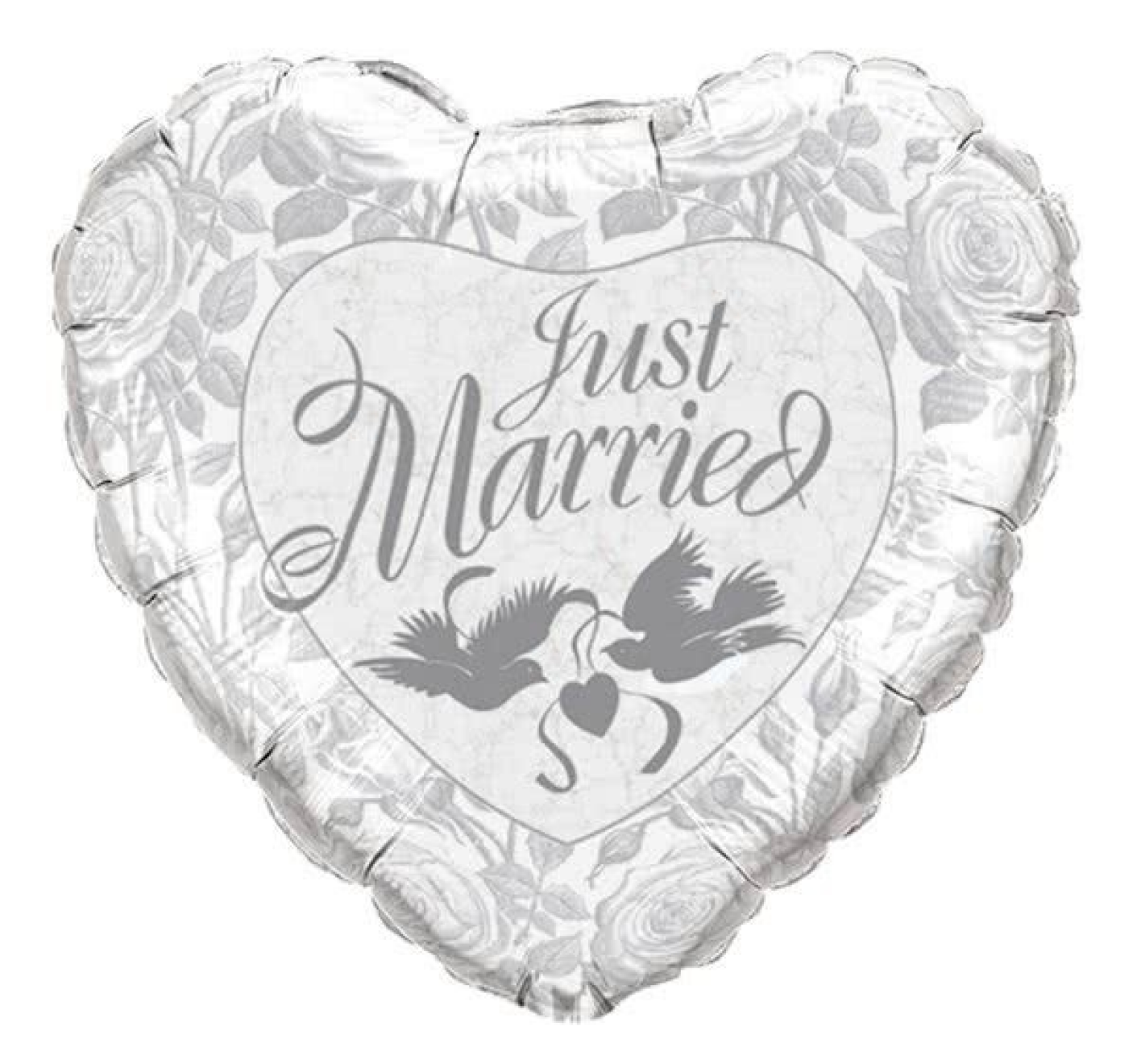 Folieballon - Just married - Hart - Wit - 91cm - Zonder vulling