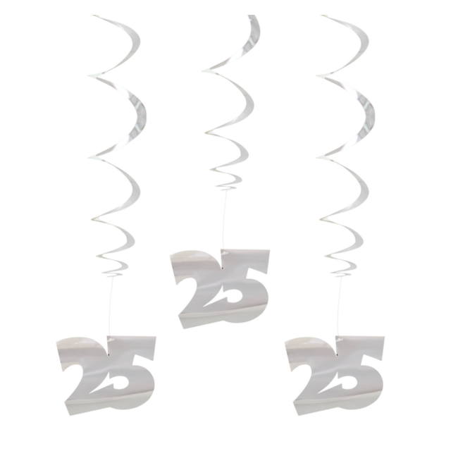 Folat Hangdecoratie - Spiraal - 25 jaar - Zilver - 3st.