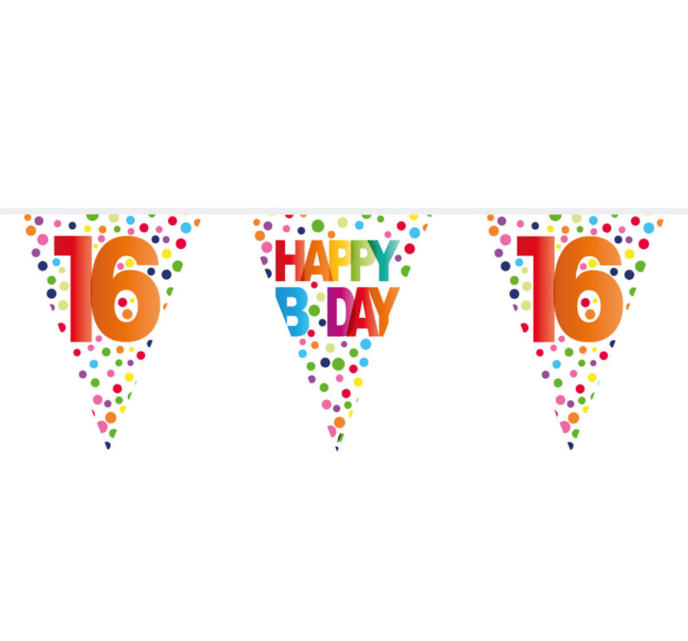 Vlaggenlijn - 16 jaar - Happy B day - Rainbow dots - 10m