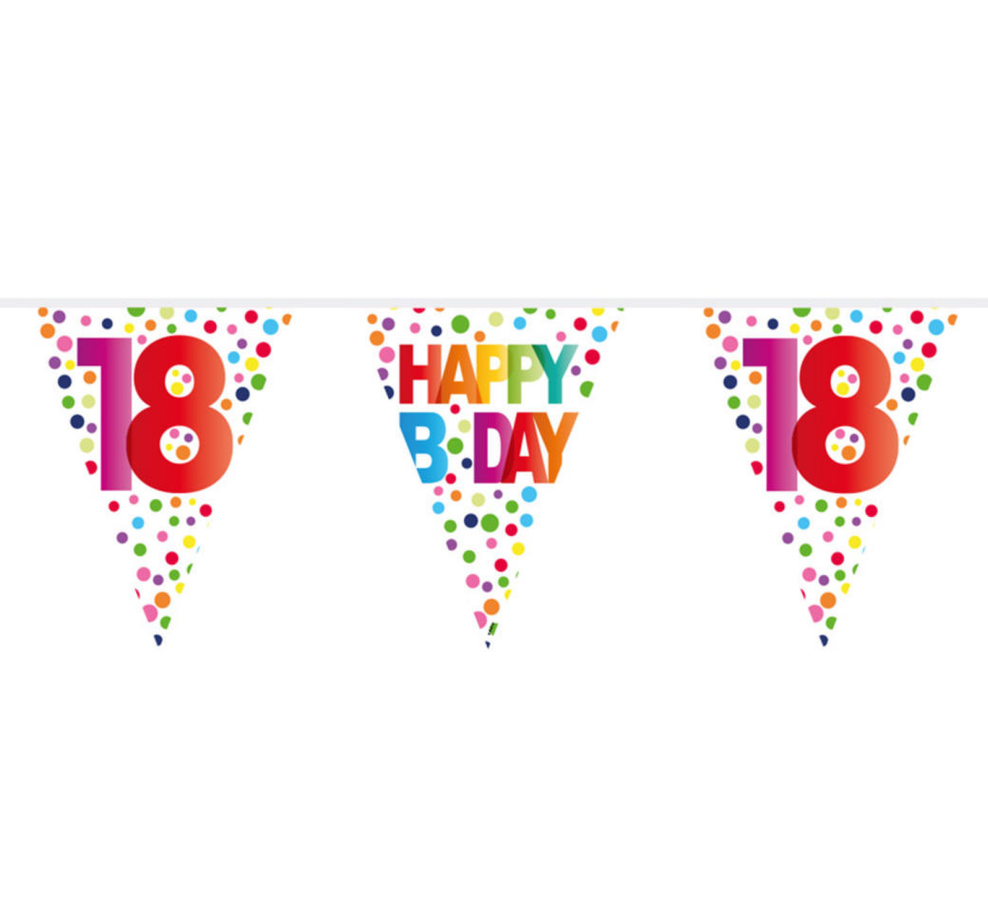 Vlaggenlijn - 18 jaar - Happy B day - Rainbow dots - 10m