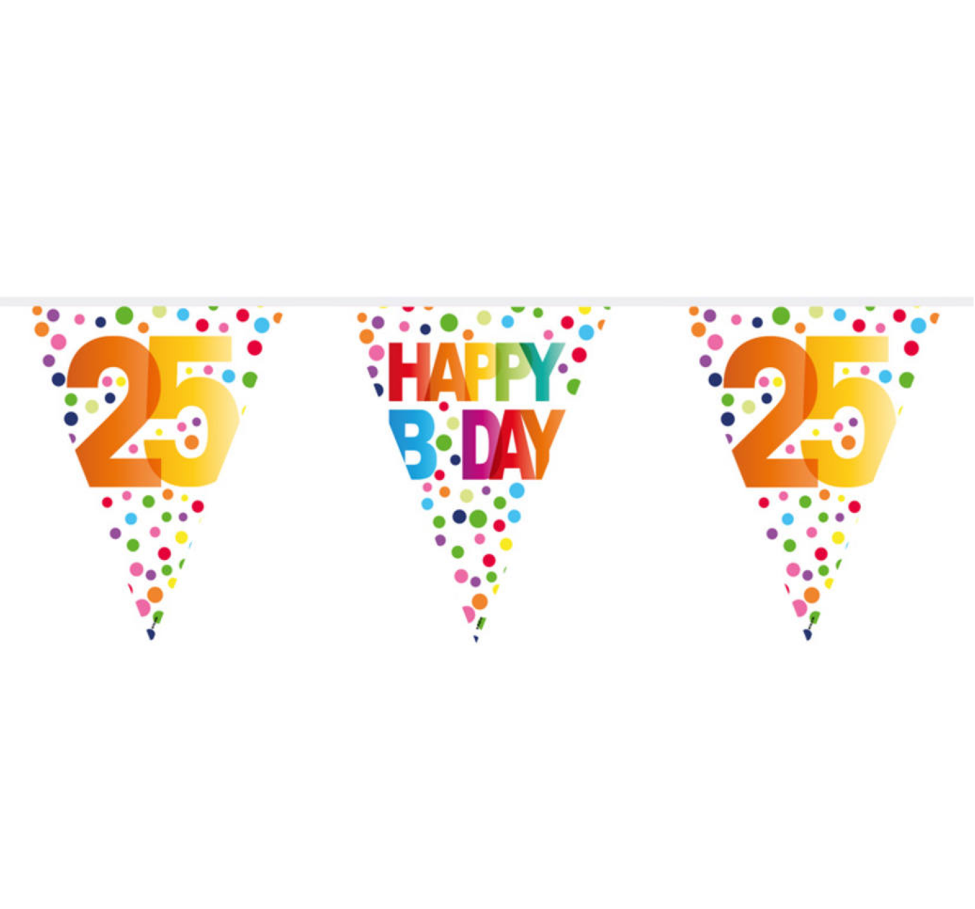 Vlaggenlijn - 25 jaar - Happy B day - Rainbow dots - 10m