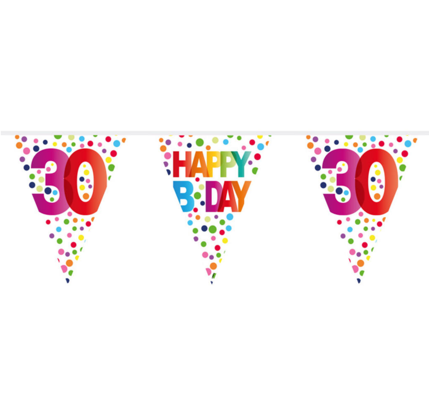 Vlaggenlijn - 30 jaar - Happy B day - Rainbow dots - 10m