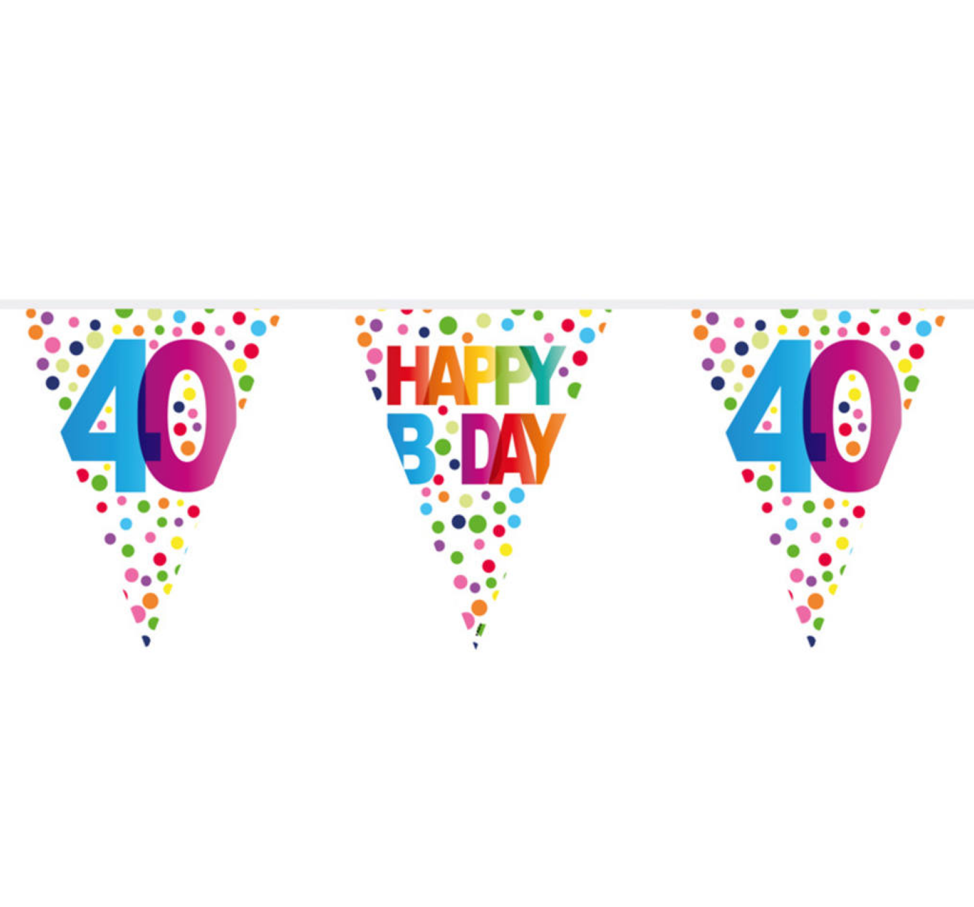 Vlaggenlijn - 40 jaar - Happy B day - Rainbow dots - 10m