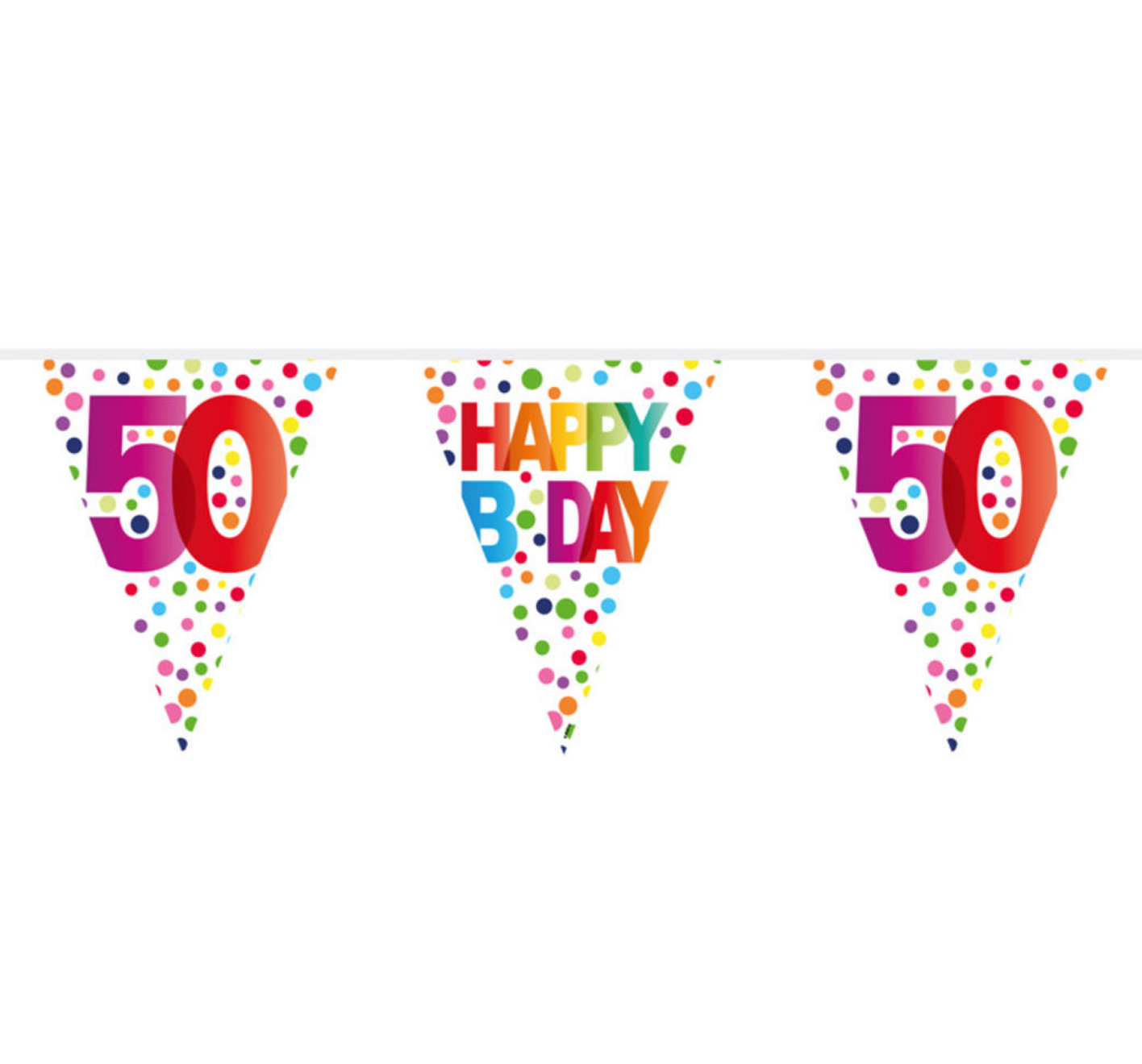 Vlaggenlijn - 50 jaar - Happy B day - Rainbow dots - 10m