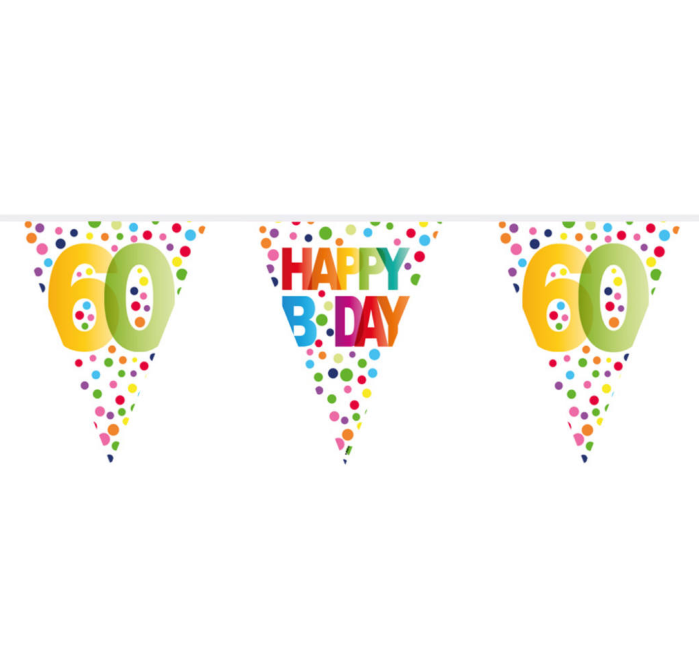 Vlaggenlijn - 60 jaar - Happy B day - Rainbow dots - 10m