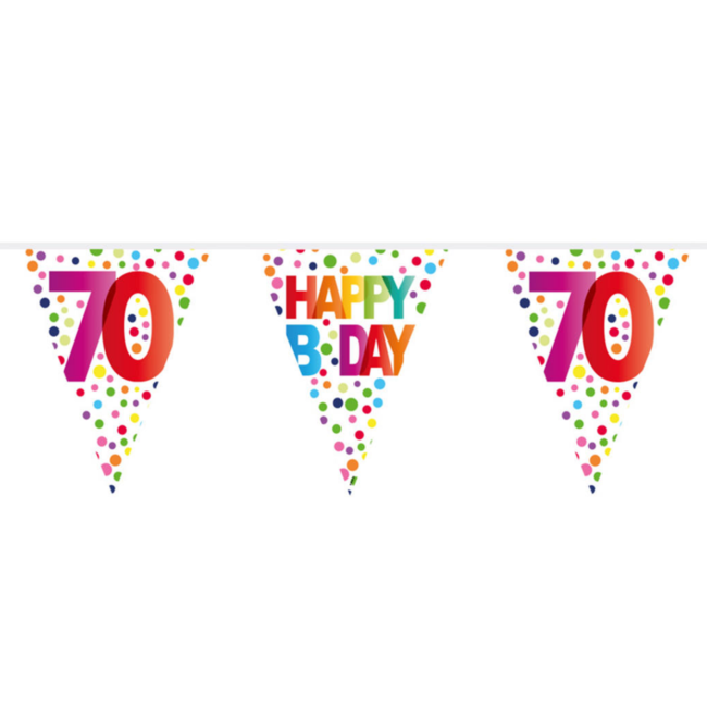 Folat Vlaggenlijn - 70 jaar - Happy B day - Rainbow dots - 10m