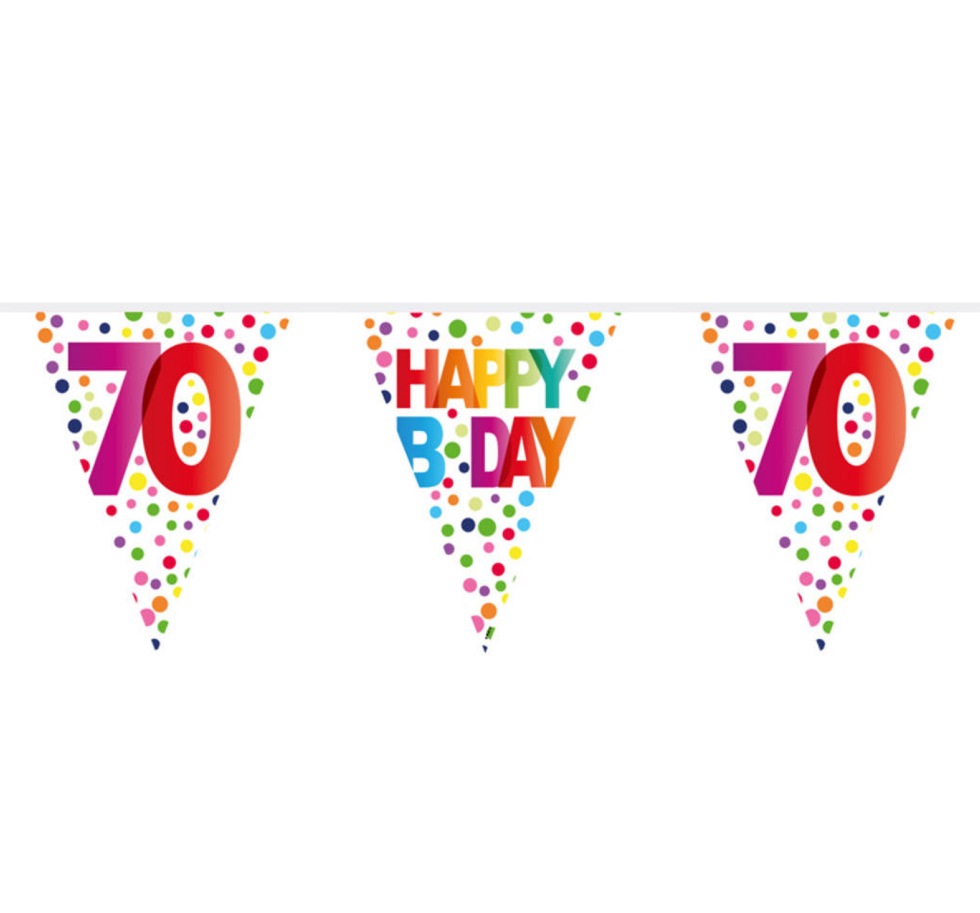 Vlaggenlijn - 70 jaar - Happy B day - Rainbow dots - 10m