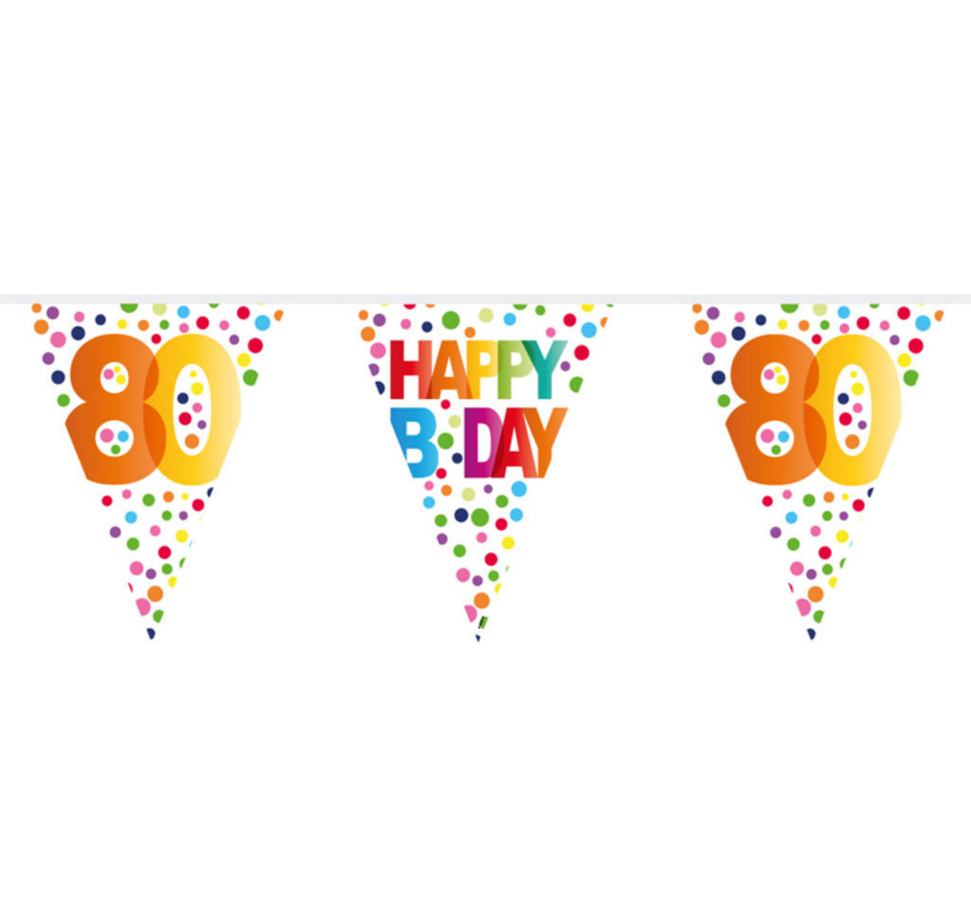 Vlaggenlijn - 80 jaar - Happy B day - Rainbow dots - 10m