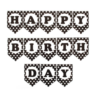 PartyXplosion Letterslinger - Happy birthday - Zwart, wit