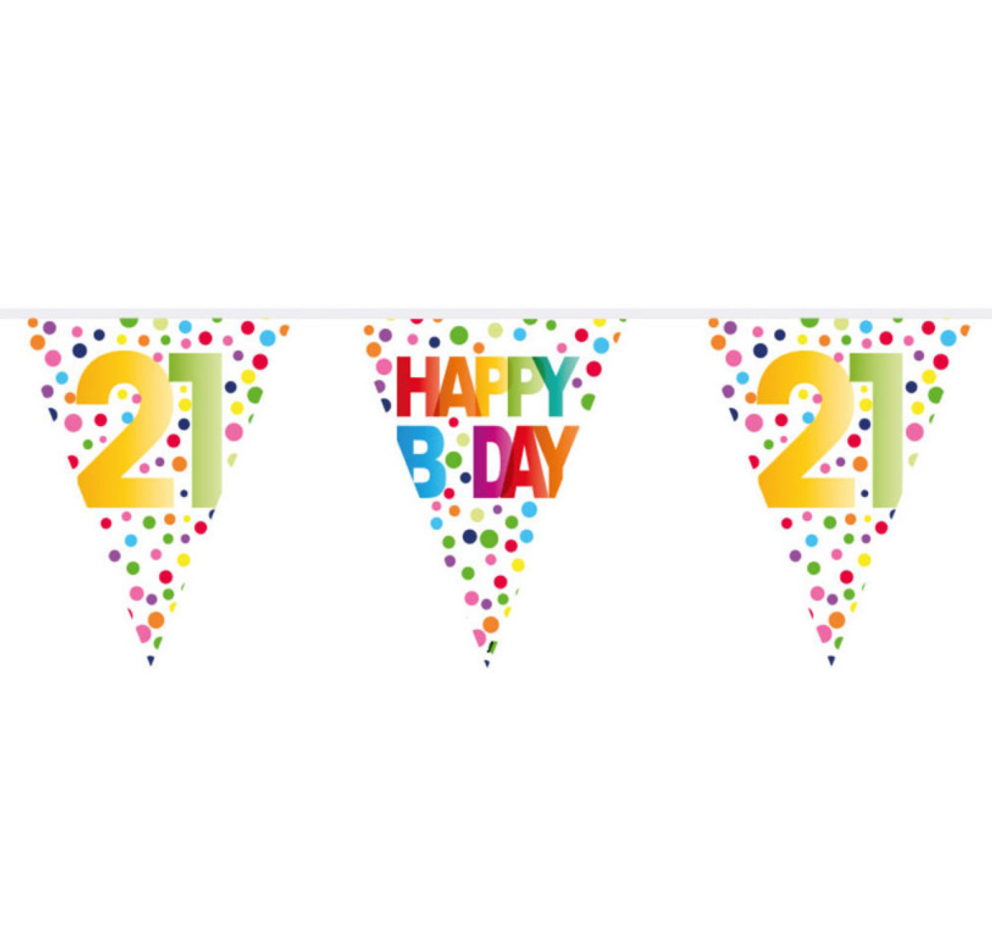 Vlaggenlijn - 21 jaar - Happy B day - Rainbow dots - 10m