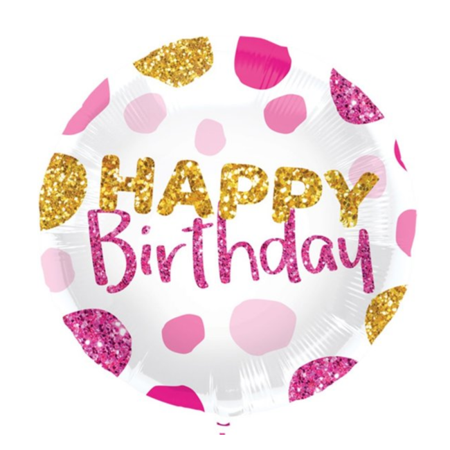 Folat Folieballon - Happy Birthday dots - Wit, roze, goud - 45cm - Zonder vulling