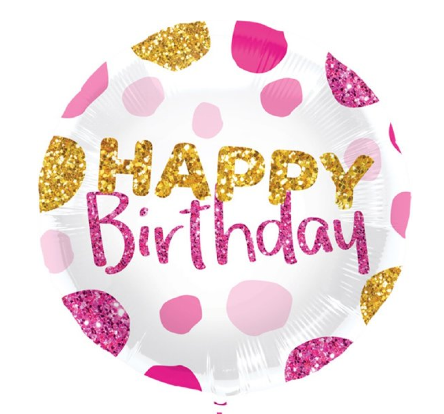 Folieballon - Happy Birthday dots - Wit, roze, goud - 45cm - Zonder vulling