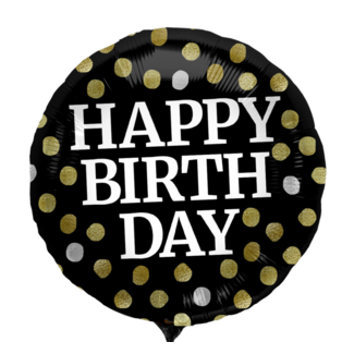 Folat Folieballon - Happy Birthday - Zwart - Met stippen - 45cm - Zonder vulling